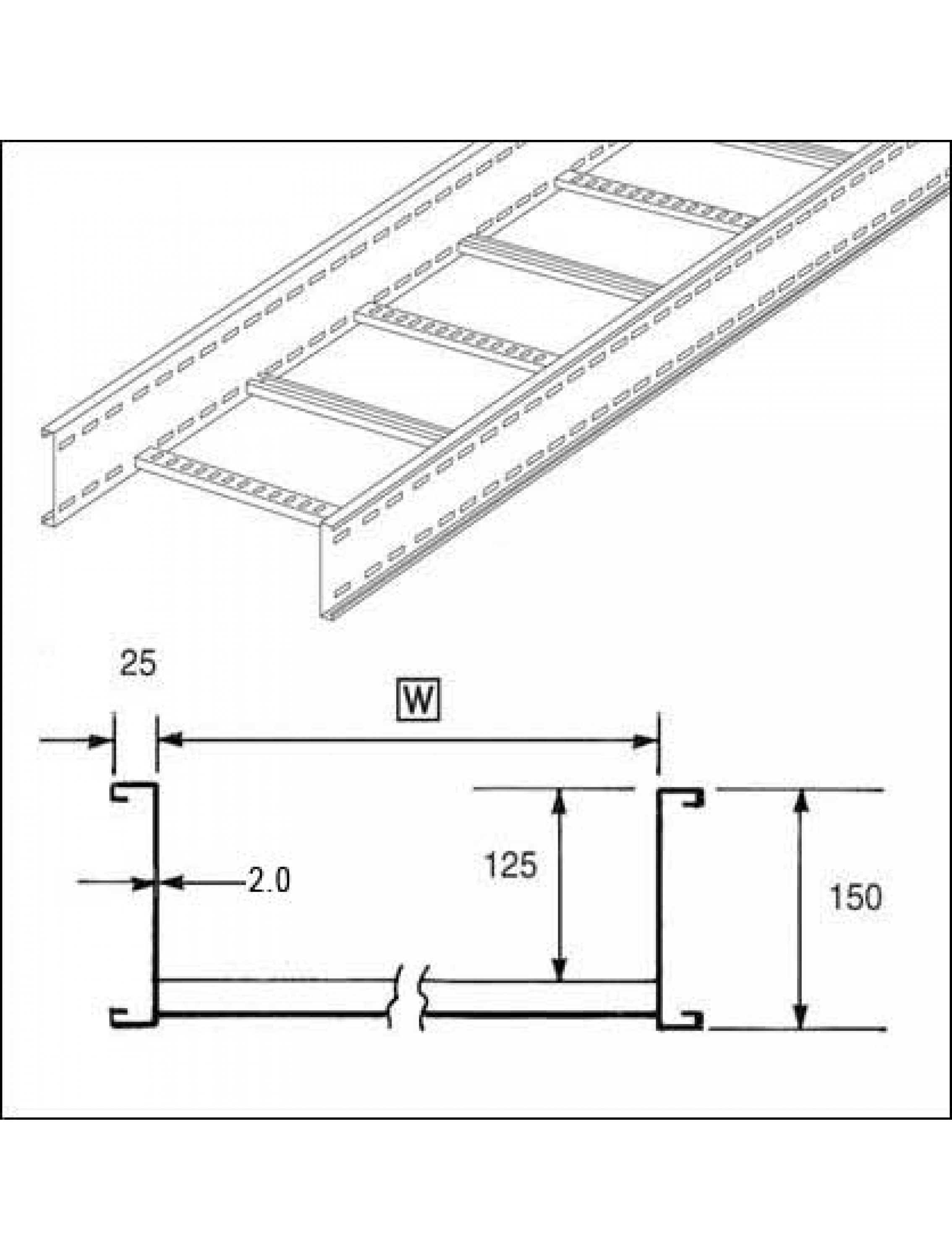 Unistrut U15 Cable Ladder. 150mm Ladder 900mm x 3M Hot Dipped Galvanised (U15L3900H)